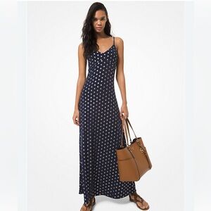 Michael Kors Navy and White Polka Dot Maxi Dress
